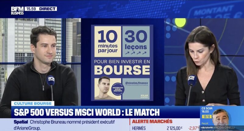 Nicolas live on BFM Business with his book on set, S&P 500 versus MSCI World segment